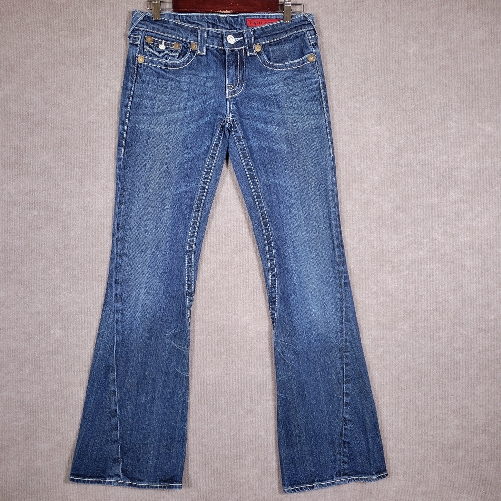 VIGOSS Jeans Womens 3 Bootcut Stitching Whiskers Blue Designer Denim